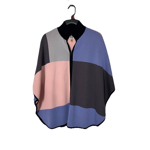 Anne Klein Pastel Pink Purple Color Block Zip Front Poncho Sweater Knit XS - Picture 3 of 7